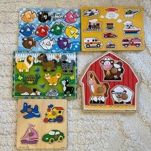 Lot of Melissa & Doug Colorful Wooden Puzzle Collection